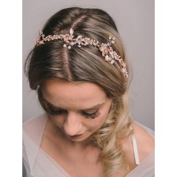 F-0783 Elegant Rose Gold Flower Crystal Pearl Headbands Bridal Party Wedding Hair Accessories