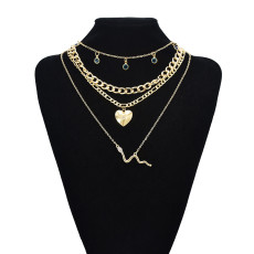 N-7544 Punk Gold Color Crystal Snake Lock Heart Pendant Necklaces For Women Summer Holiday Party Jewelry