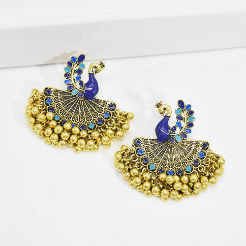 E-6126 Retro Indian Jewelry Jhumka Jhumki Drop Earrings Bohemian vintage golden peacock open screen bells tassels Indian earrings