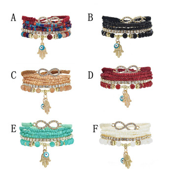 B-0971 Set of 6 Bracelets Acrylic Beads Alloy Bracelet for Woman Bangle