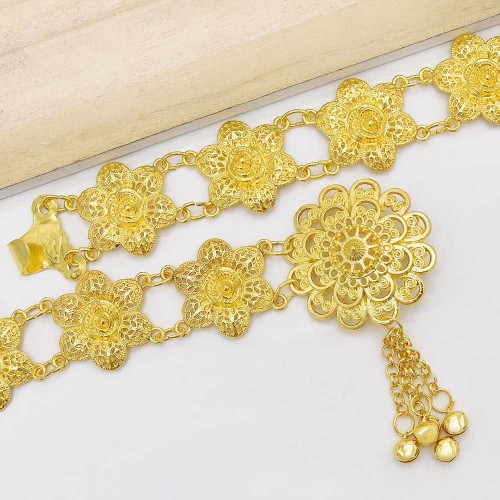 N-7545 New Women Gold Metal Belly Waist Chains Carved Flower Festival Dance Chain Arab Body Jewelry