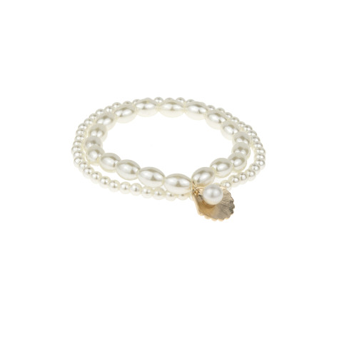 B-1114 2Pcs/Set Elegant Shell Pendant Pearl Beads Charm Anklet for Women Boho Summer Beach Foot Bracelet Jewelry