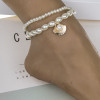 B-1114 2Pcs/Set Elegant Shell Pendant Pearl Beads Charm Anklet for Women Boho Summer Beach Foot Bracelet Jewelry