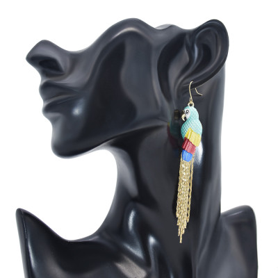 E-6128 Fashionable Color Parrot Metal Thin Chain Tassel Long Animal Earrings For Women Street Shooting Show Personality Trend Earrings Jewelry