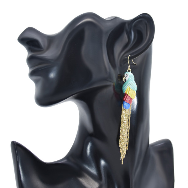 E-6128 Fashionable Color Parrot Metal Thin Chain Tassel Long Animal Earrings For Women Street Shooting Show Personality Trend Earrings Jewelry