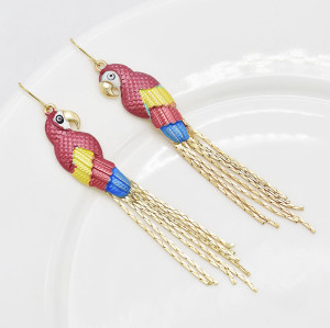 E-6128 Fashionable Color Parrot Metal Thin Chain Tassel Long Animal Earrings For Women Street Shooting Show Personality Trend Earrings Jewelry