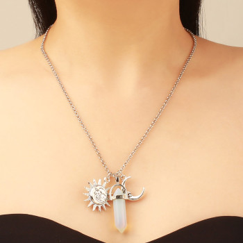 N-7548 European and American fashion gemstone necklace women's handmade tassel overlapping necklace