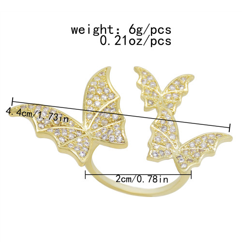 R-1547 Fashion Gold Silver Color Butterfly Cubic Zircon Wedding Open Finger Rings for Women Bridal Party Jewelry