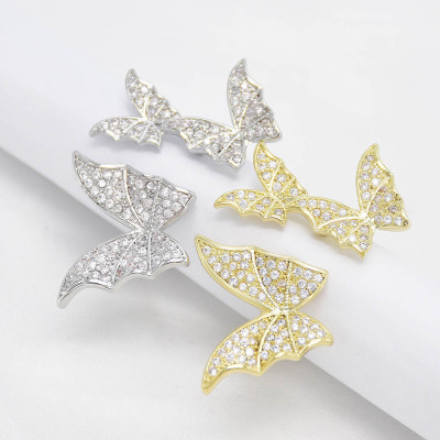 R-1547 Fashion Gold Silver Color Butterfly Cubic Zircon Wedding Open Finger Rings for Women Bridal Party Jewelry