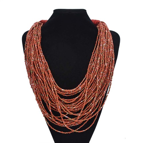 N-7551 Bohemian ethnic style light brown rice bead beaded multi-layer necklace African tribe fashion sexy necklace jewelry