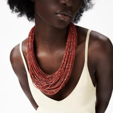 N-7551 Bohemian ethnic style light brown rice bead beaded multi-layer necklace African tribe fashion sexy necklace jewelry