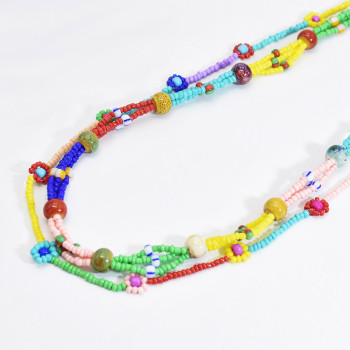 N-7552 Multilayers Bohemain Handmade Colorful Resin Ceramic Beaded Flower Necklace for Women Summer Party Jewelry