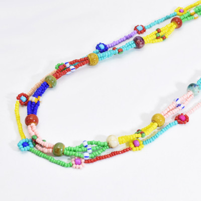 N-7552 Multilayers Bohemain Handmade Colorful Resin Ceramic Beaded Flower Necklace for Women Summer Party Jewelry