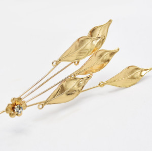 F-0891 Fashion Vintage Gold Crystal Leaf Headband Earring Sets for Bridal Wedding Hair Accessories