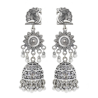 E-6132 Indian Jewelry Golden Silver Sunflower Peacock Lantern Pendant Bell Tassel Jhumka Jhumki Drop Earrings Golden Vintage Birdcage Bell Earrings Gypsy Jewelry