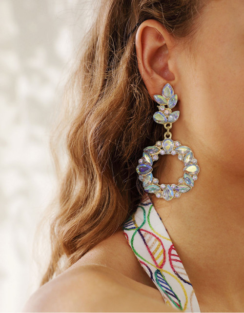 E-6137 Bohemian Fashion Girl Multicolor Diamond Handmade Earrings Personality Irregular Gemstone Earrings