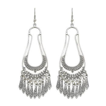 E-6136 Vintage Silver Metal Big Geometric Drop Dangle Earrings for Women Boho Ethnic Indian Tribal Party Jewelry