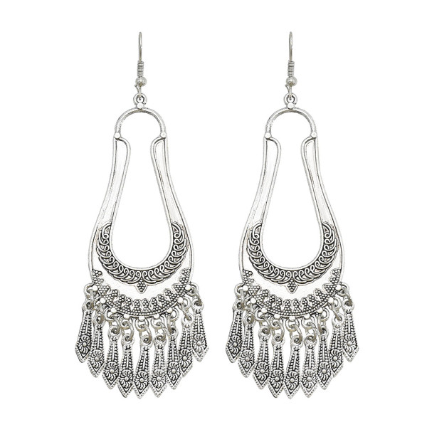 E-6136 Vintage Silver Metal Big Geometric Drop Dangle Earrings for Women Boho Ethnic Indian Tribal Party Jewelry
