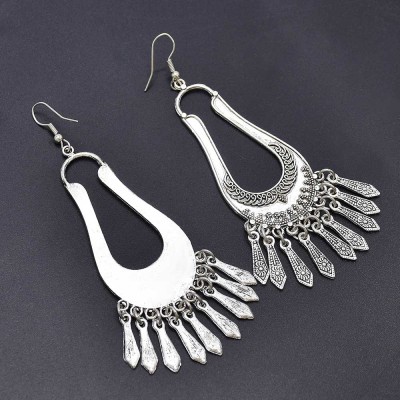 E-6136 Vintage Silver Metal Big Geometric Drop Dangle Earrings for Women Boho Ethnic Indian Tribal Party Jewelry