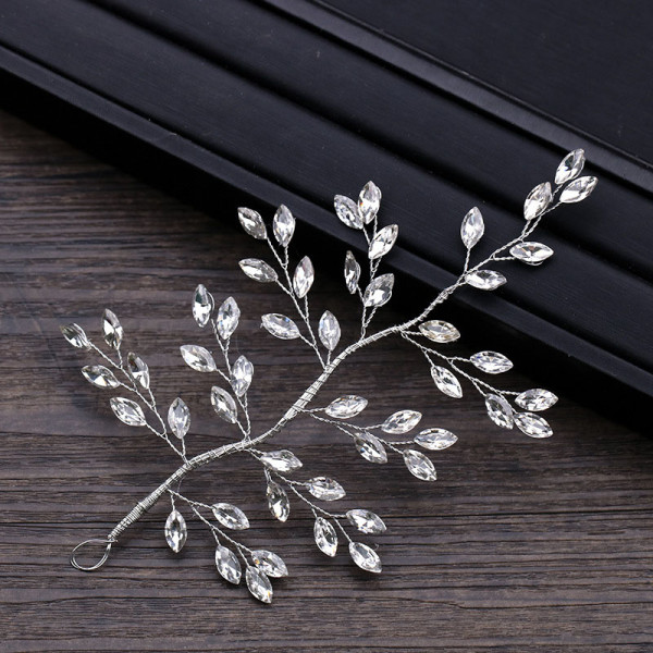 F-0893 European and American shiny rhinestone hand-woven hair accessories leaf-shaped bridal headdress