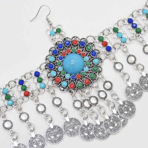 F-0894 Fashion Women Colorful Beads Coin Tassel Belly Dance Head Chain Costume Gypsy Maang Tikka Jewelry Accessories