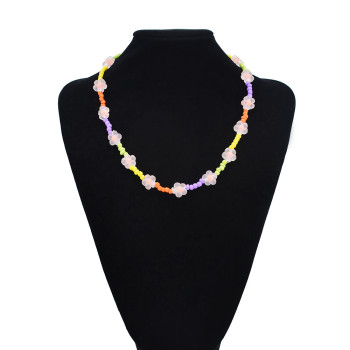N-7556 Boho Flower Heart Colorful Acrylic Beads Statement Choker Y2K Necklaces for Women Girl Summer PartyJewelry
