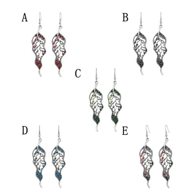 E-6140 New Retro Silver Metal Leaf Hollow Diamond Earrings For Women Simple Fashion Stem And Leaf Long Drop Earrings Trendy Jewelry