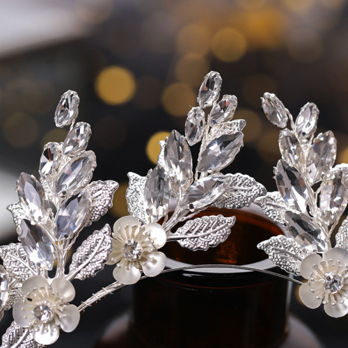 F-0899 Luxury Silver Color Crystal Flower Leaf Hairbands Crowns Tiaras for Bridal Wedding Hair Accessories