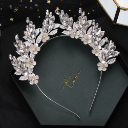 F-0899 Luxury Silver Color Crystal Flower Leaf Hairbands Crowns Tiaras for Bridal Wedding Hair Accessories