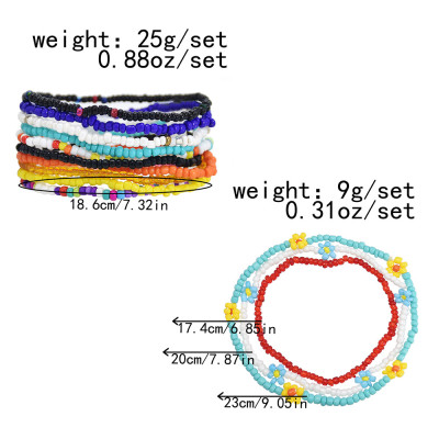 B-1124 Multicolors Boho Handmade Elastic Resin Beaded Flower Bracelets Anklets for Women Summer Party Jewelry