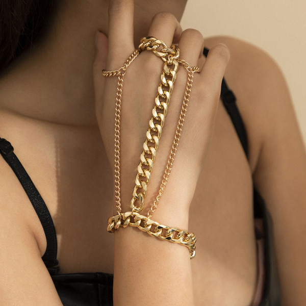 B-1125 Fashion Bohemian Gold Metal Slave Chain Finger Hand Harness Bracelets for Women Party Punk Jewelry