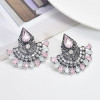 E-6145 Bohemian Bollywood Oxidized Jewellery Ethnic Silver Afghan Tassel Rhinestone Earrings Flower Jhumka Indian Earrings