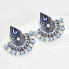 E-6145 Bohemian Bollywood Oxidized Jewellery Ethnic Silver Afghan Tassel Rhinestone Earrings Flower Jhumka Indian Earrings