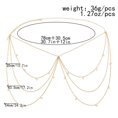 N-7563 New European and American fashion golden metal chain tassel waist chain pearl chain sexy bikini dress beach accessories