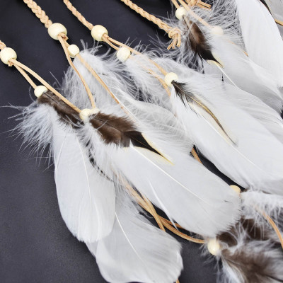 F-0902 Bohemian Style Feather Headband Hair Ornament Beads Feather Headdress Handmade Jewelry Headdress Accessories