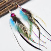 E-6148 5Colors Bohemian Ethnic Natural Feather Long Earrings Fashion Geometric Beads Chain Feather Tassel Earrings