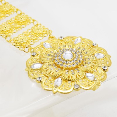 N-7568 New style ladies gold metal chain belt carved flower festival crystal flower-shaped head Arabian body dance waist chain