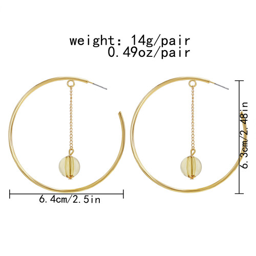 E-6152 Big Circle Gold Metal Hoop Earrings for Women Boho With Round Beads Summer Holiday Party Jewelry Gift