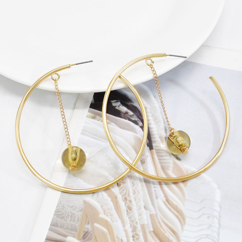 E-6152 Big Circle Gold Metal Hoop Earrings for Women Boho With Round Beads Summer Holiday Party Jewelry Gift