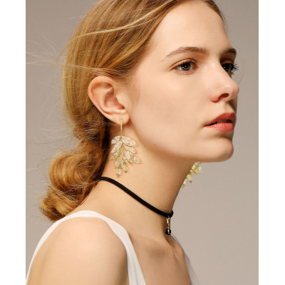 E-6153 Fashion Gold Plated Hawaiian Jewelry Monstera Deliciosa Leaf Wholesale Designer Popular Brands Flower Earrings