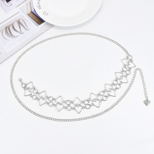 N-7571 New Fashion Simple Golden Silver Heart-Shaped Metal Chain Waist Chain For Women Bohemian Adjustable Body Chain Jewelry Gift