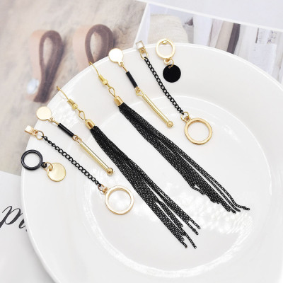E-6157 4 Pairs Simple Dangle Earrings Set for Women Long Tassel Chain Hoop Earrings Gold Black Colors Earrings