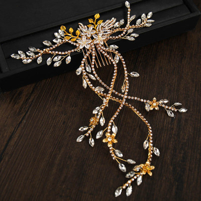 F-0903 European And American Gorgeous Fashion Crystal Rhinestone Long Hair Comb Bridal Hair Accessories Wedding Headdress Veil Jewelry