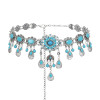 N-7573 Bohemian Vintage Blue Acrylic Beads Water Drop Flower Belly Waist Chains Dance Dress Belts for Women Party Jewelry