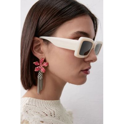 E-6158 Hawaiian Silver Fashion Jewelry Earrings Cute Dangle Red Floral Flower Pearl Drop Earring Stud For Women