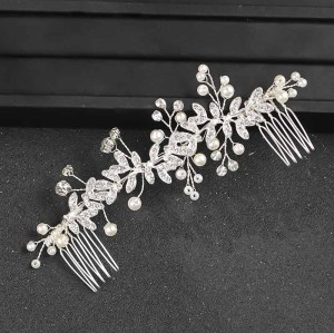F-0911 Luxury Bridal Leaf Flower Pearl Crystal Combs Headbands for Women Wedding Hair Accessories