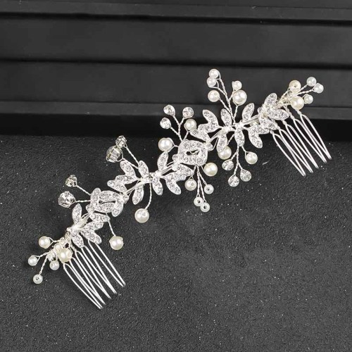 F-0911 Luxury Bridal Leaf Flower Pearl Crystal Combs Headbands for Women Wedding Hair Accessories