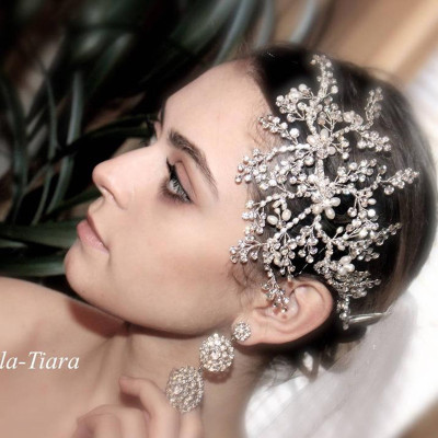 F-0906 Gorgeous bridal headdress European and American fashion crystal pearl branches and leaves headband handmade woven rhinestone wedding hair accessories