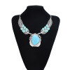 N-7576 Fashion Bohemian Ethnic Silver Metal Carved Feather Turquoise Pendant Retro Necklace New Gypsy Tribe Party Jewelry Gift