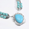 N-7576 Fashion Bohemian Ethnic Silver Metal Carved Feather Turquoise Pendant Retro Necklace New Gypsy Tribe Party Jewelry Gift